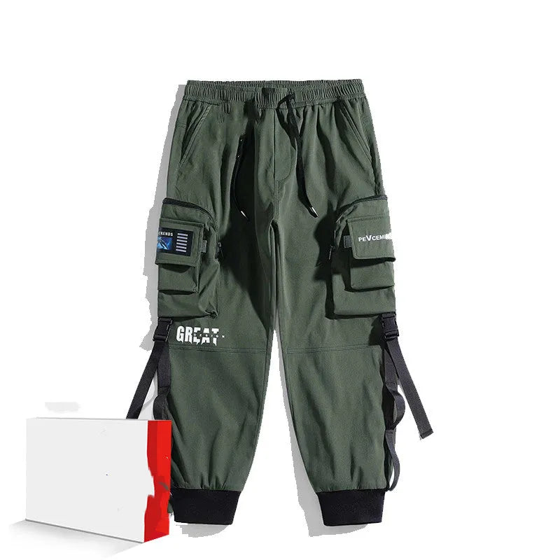 Men's High Street Fried Street Overalls Casual Middle Waist Micro Elastic 100% Polyester Workwear Trousers Black Green Available in Sizes M L XL 2XL 3XL