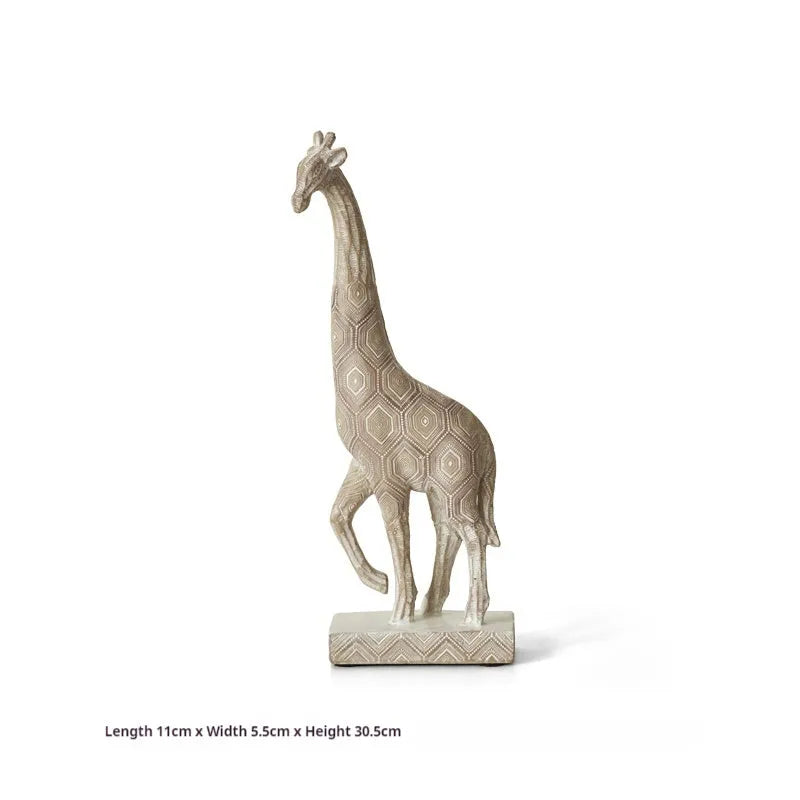 Wood colour synthetic resin giraffe ornament sculpture measuring 30.5cm tall on display.