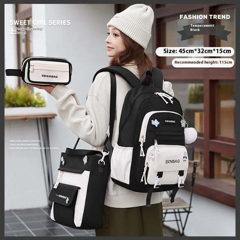 Waterproof Oxford cloth school backpack for girls with curved shoulder straps in six colour options