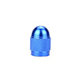 Aluminium mountain bike tyre valve caps in black, blue, gold, red, and silver colours.