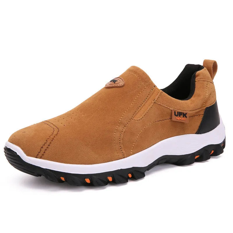 Frosted men's canvas mountaineering shoes with TPR sole and flat heel in black ZUODI label