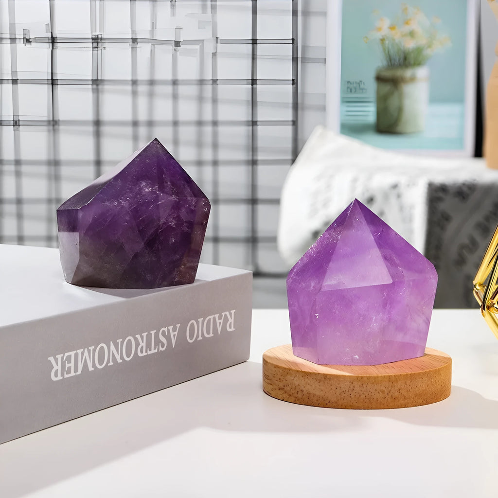 Natural amethyst cake tower night light with USB plug, purple, 5-6cm height, 6.5cm base