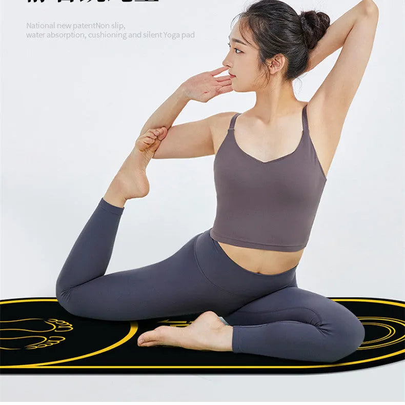 Faux leather yoga mat in black or pink, showing non-slip surface and 6mm thickness.
