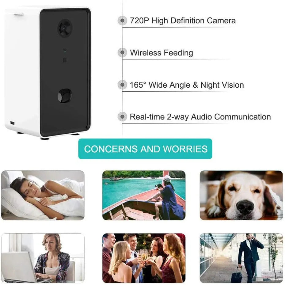 White ABS smart pet feeder interactive toy 0.5L capacity 16.5x16.5x28.5cm with WiFi and Alexa compatibility UK plug