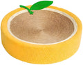 Yellow round sisal cat scratching board and bed with a concave centre for small breed cats.