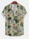Man wearing a loose-fit floral print short-sleeved casual shirt in a summer setting.