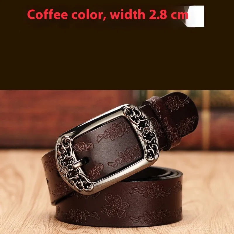 Women's thin PU leather decorative belt with alloy buckle pair in black or brown