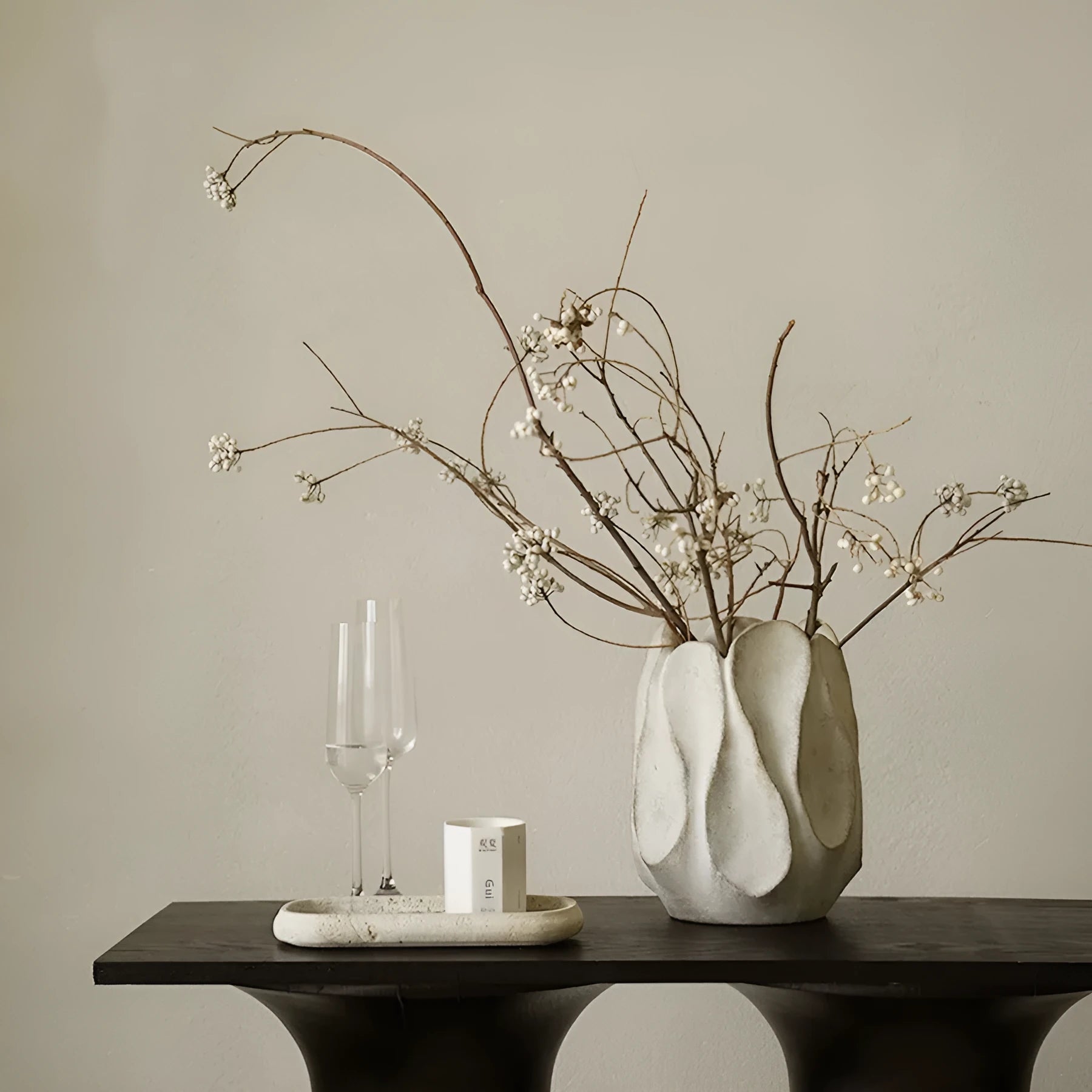 Irregular ceramic art vase with magnesium clay construction for flower arrangements
