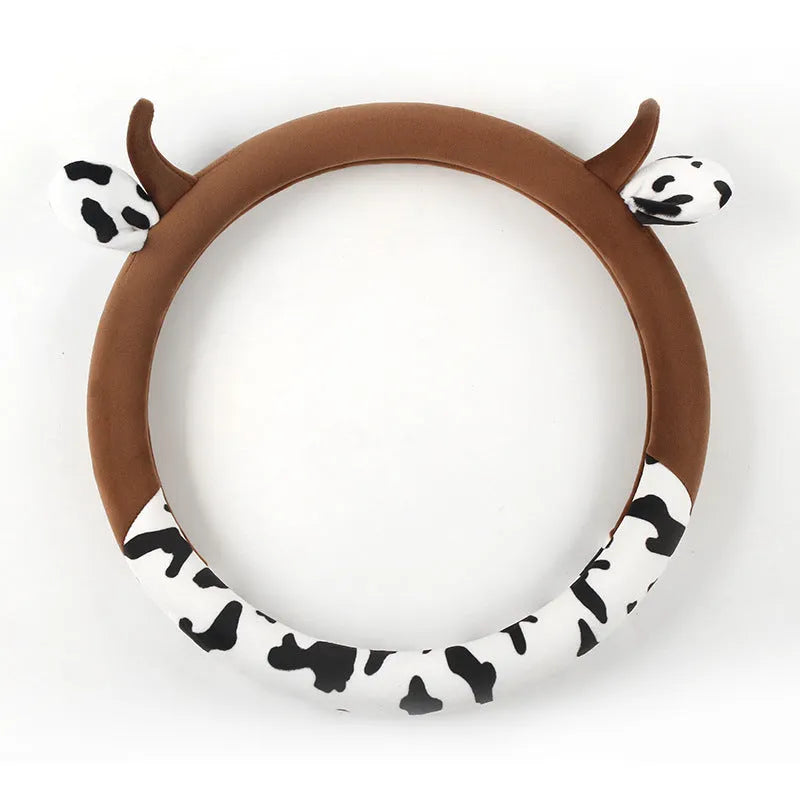 Short plush car steering wheel cover in black or coffee colour, 38cm diameter