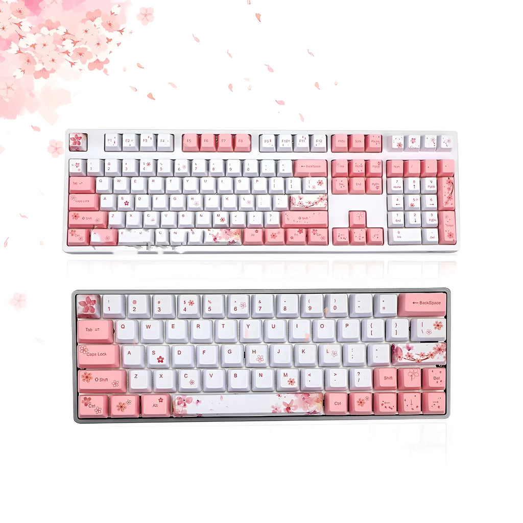 Pink Sakura keycap with OEM height and five-sided sublimation for 61, 64, 72, and 122 key keyboards.