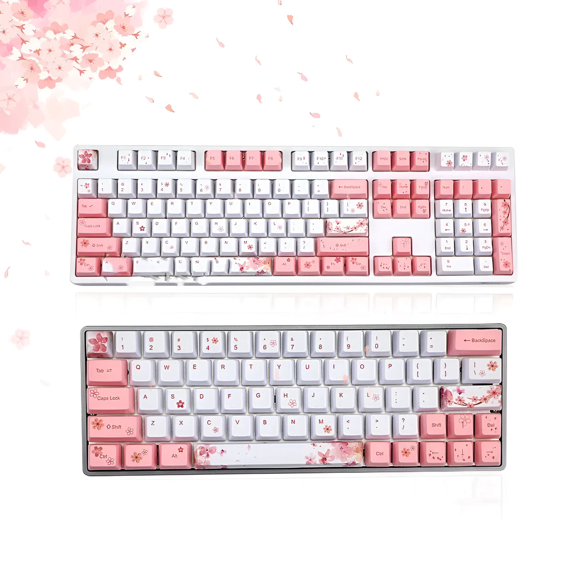 Pink Sakura keycap with OEM height and five-sided sublimation for 61, 64, 72, and 122 key keyboards.