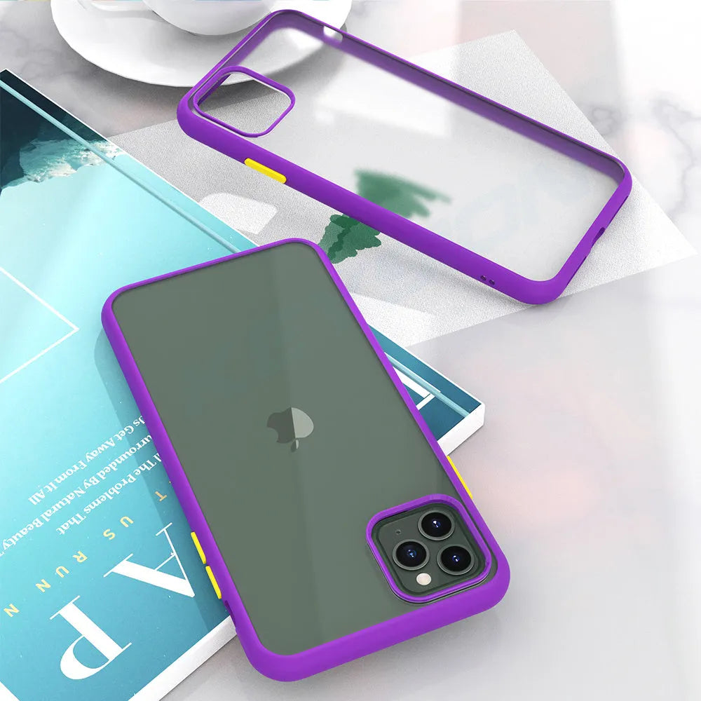 Frosted protective case for iPhone 11 in black, showing hidden corner airbags and scratch-resistant PC back.