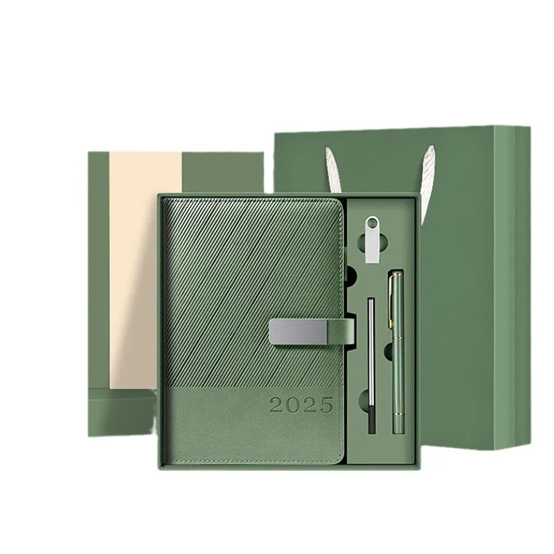 A4 business notepad with PU leather cover showing 204 sheets of 80g wood-free paper