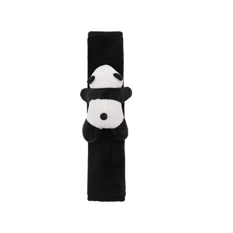 Black plush panda themed car steering wheel cover and matching shoulder pad set