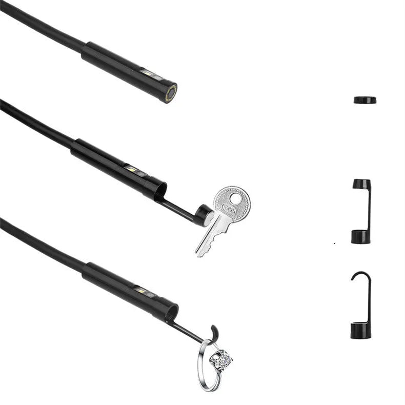 F300 wireless dual-lens endoscope with 5.5mm and 8mm waterproof probes, magnet, and hook accessories