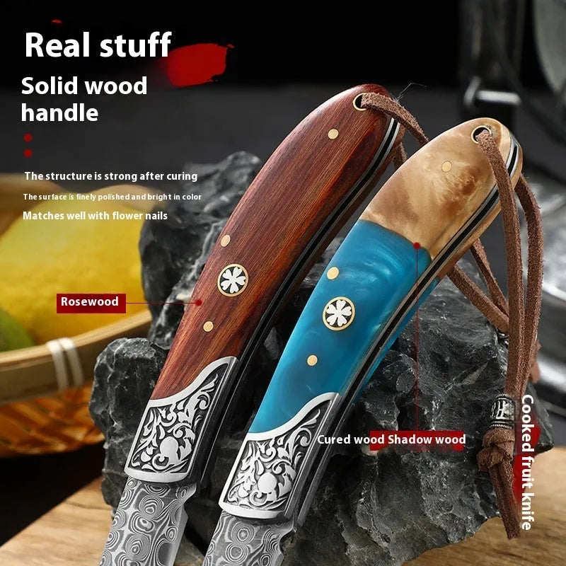 VG10 stainless steel folding portable mini outdoor knife with handmade national style craft in blue or red