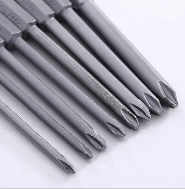 Eight magnetic Phillips screwdriver bits with 75mm length and S2 alloy steel construction