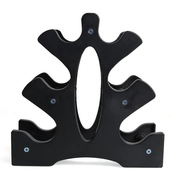 PVC dumbbell storage rack with a removable wall-mounting bracket on a white background.