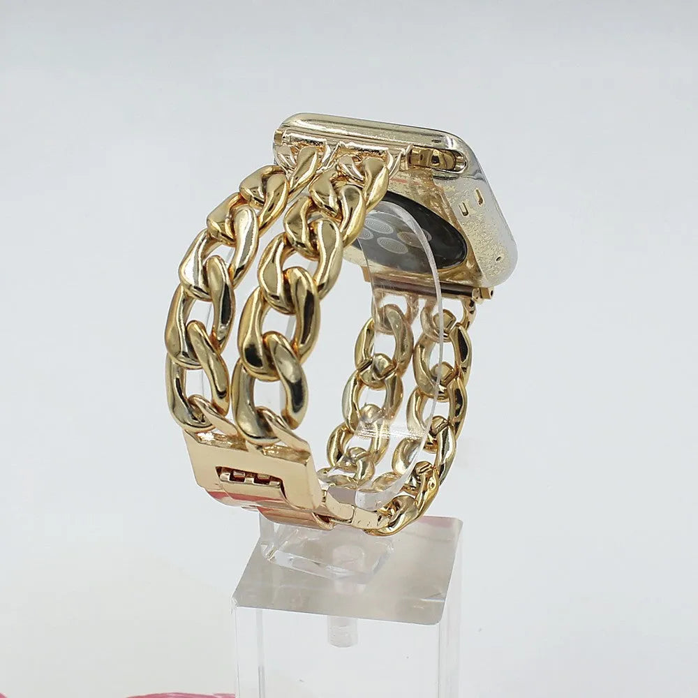 Resin splicing metal denim chain watch strap in silver on a smartwatch, 38mm size
