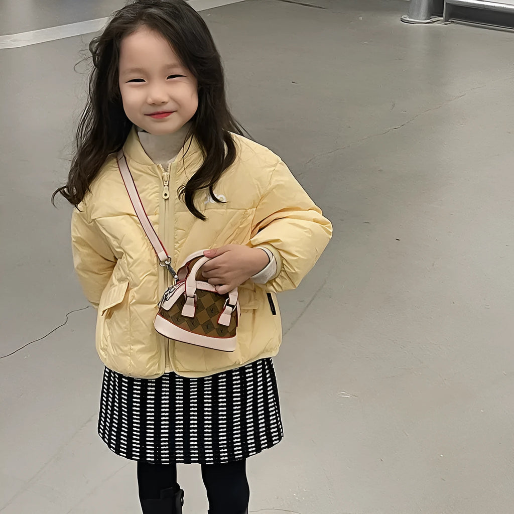 Fashion colour contrast mini crossbody coin purse for girls, PU leather, available in bear brown and beige letters