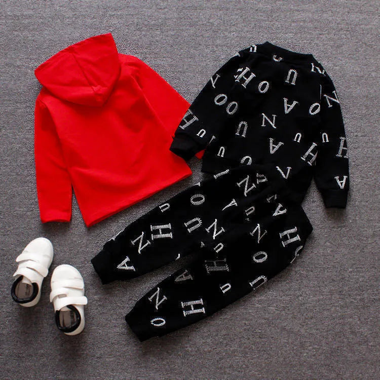 Children's clothes set with long sleeve top in red or white colours