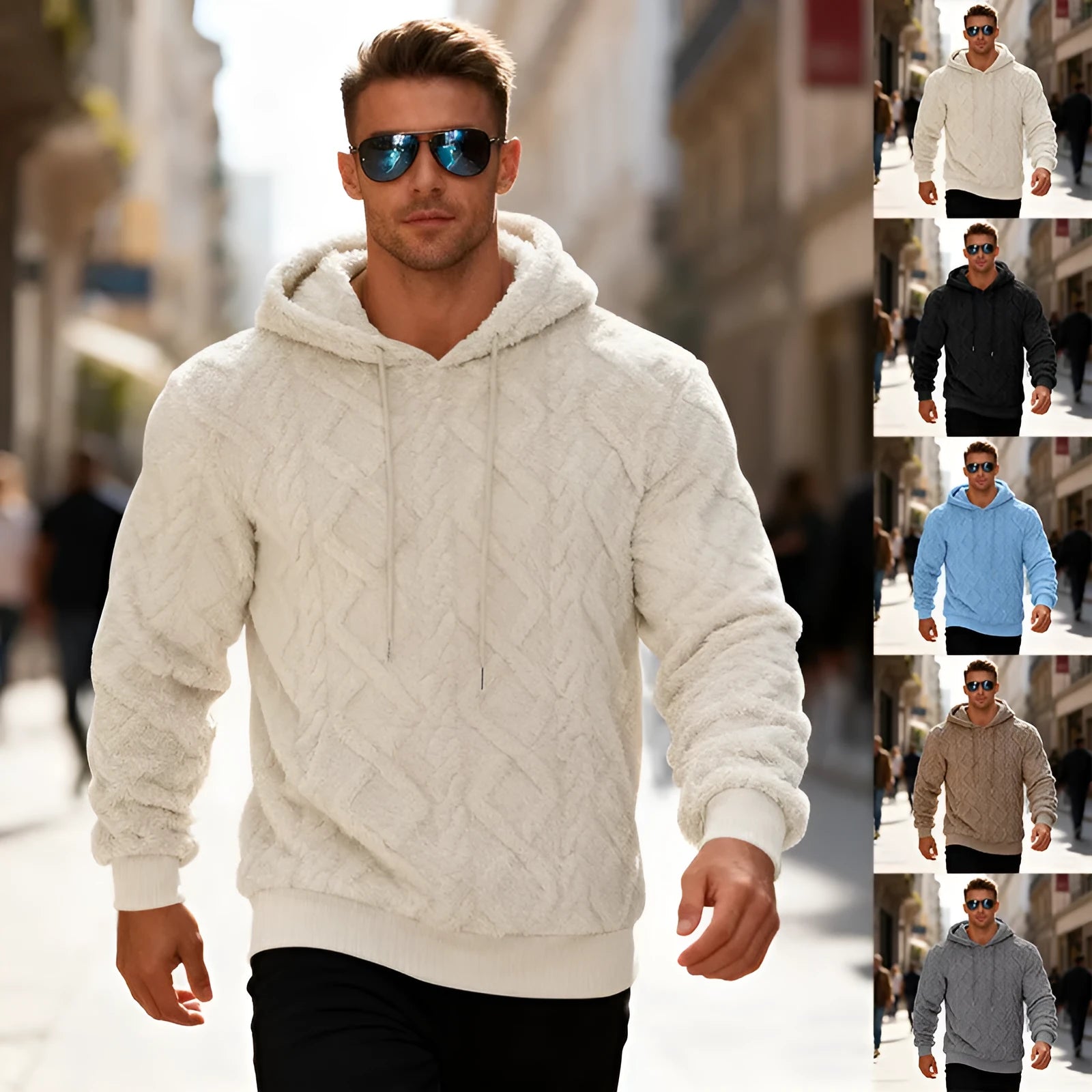 Casual heavy double-sided velvet loose pullover fleece lined sweatershirt in black, front view