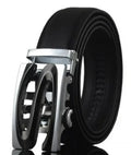 Men's black leather belt with automatic buckle measuring 3.5 cm wide