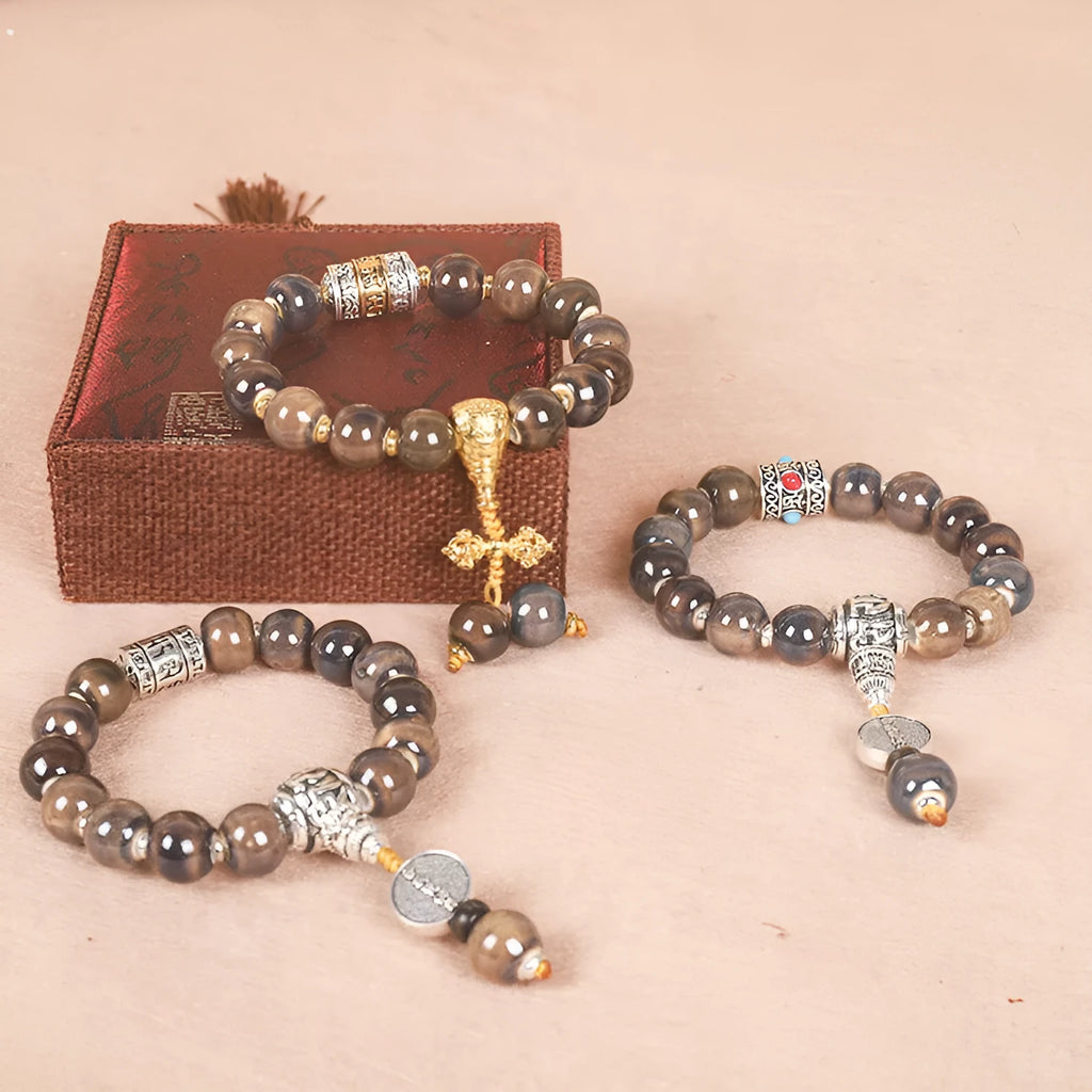 Ceramic gradient bead bracelet with Yonghe blessing charm for men in approximately 13mm size