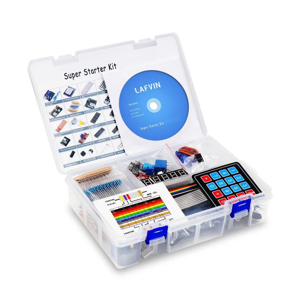 LAFVIN Arduino UNO R3 super starter kit with blue development board and numerous electronic components