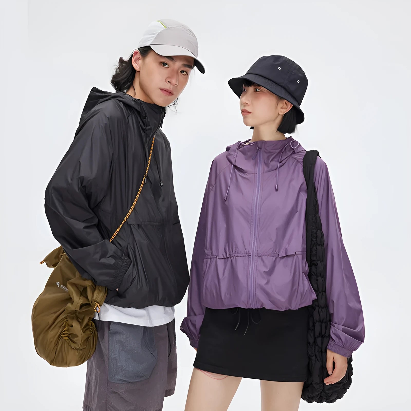 Men's sports hooded thin coat in chemical fibre blend with straight hem and slit pocket