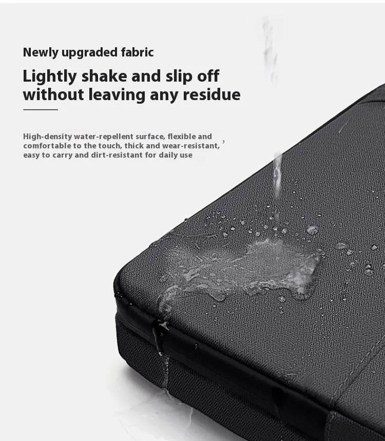 Men's 14-inch laptop protective sleeve bag in light grey Oxford fabric showing shoulder strap