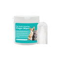 Box of disposable pet teeth cleaning wipes and ear cleaning wipes with fingertip applicators for cats and dogs.