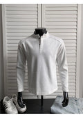 Men's stand-up collar polo shirt with asymmetric patchwork design in grey colour