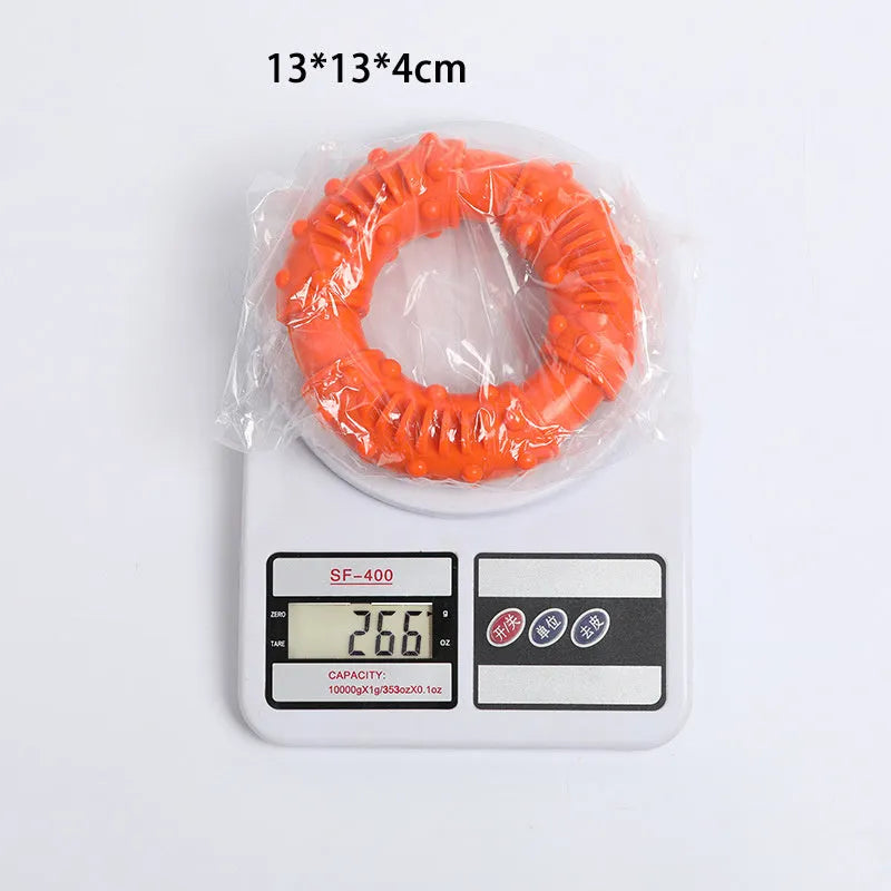 Blue, orange, and red bouncy hollow dog fetching stick toy for catch and chew games