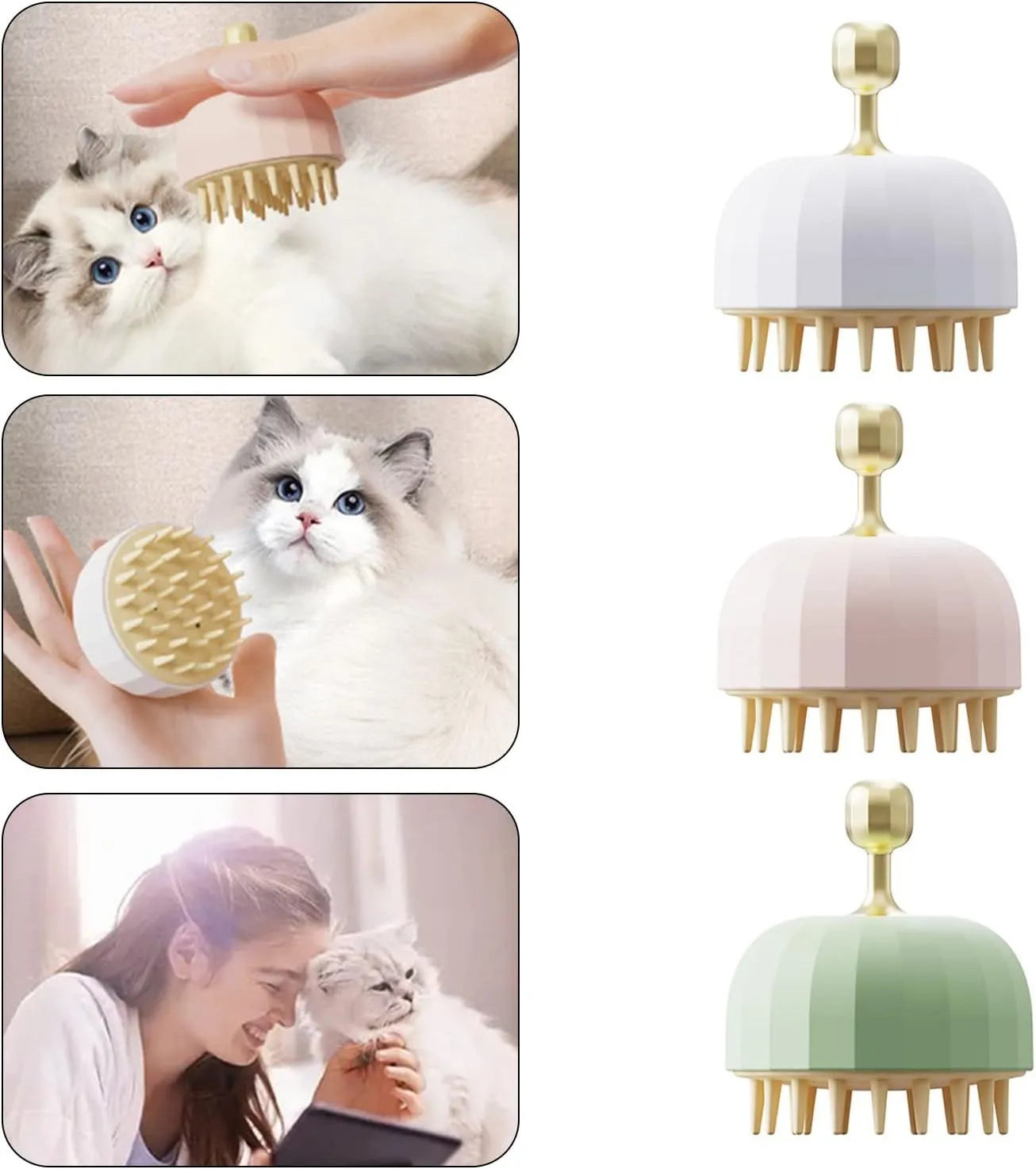 Green pet bath brush with drainage holes for dog and cat washing and massaging