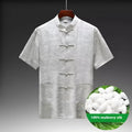 Men's traditional Chinese mulberry silk Tang suit in light green colour with woven construction