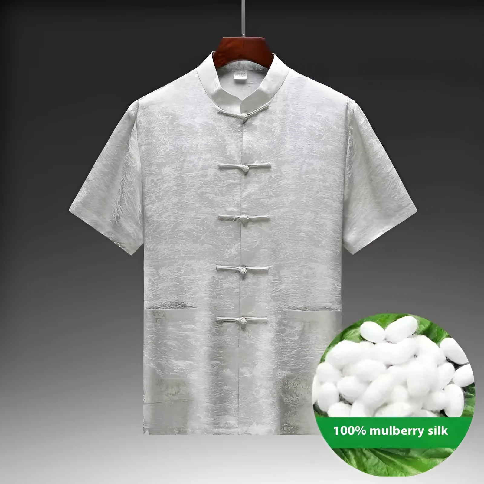 Men's traditional Chinese mulberry silk Tang suit in light green colour with woven construction