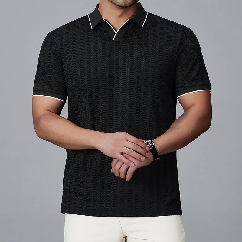 Men's nylon ice silk polo shirt in loose fit with short sleeves available in multiple colours
