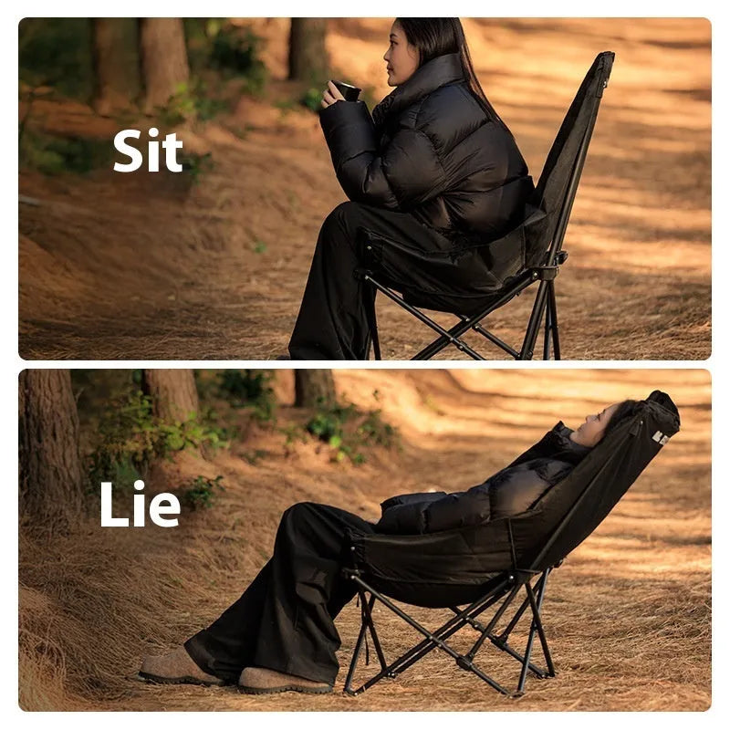 Night Black portable camping recliner folding chair with Oxford cloth and steel frame