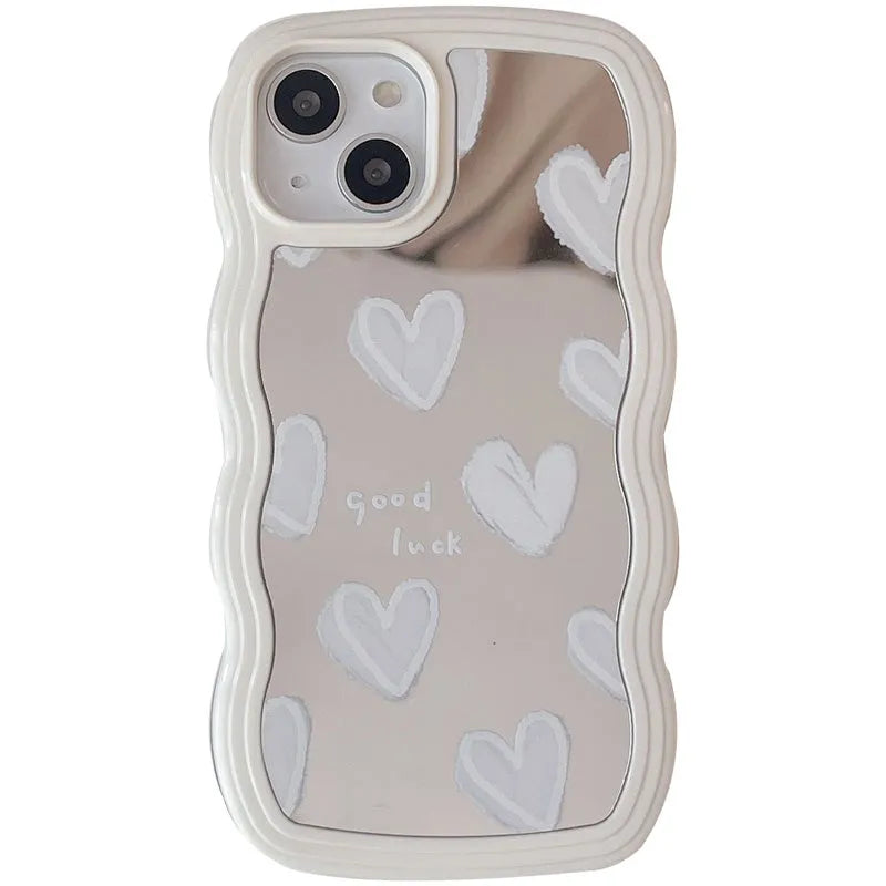 White wave edge mirror heart silicone phone case for Samsung Galaxy S24 S21 Ultra S23 S22 S20 Plus