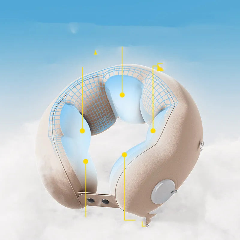 Inflatable U-shaped travel neck pillow with cloud bubble cartoon pattern deflated and inflated