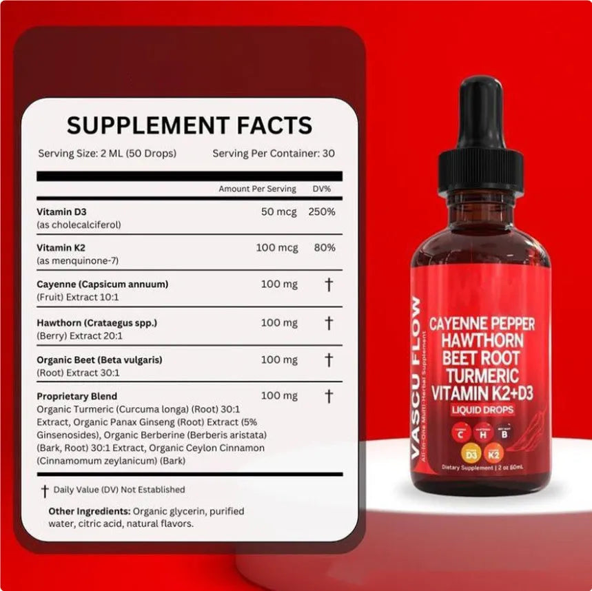 60ml bottle of Vitamin D3 K2 Hawthorn Fruit liquid supplement drops with a dropper