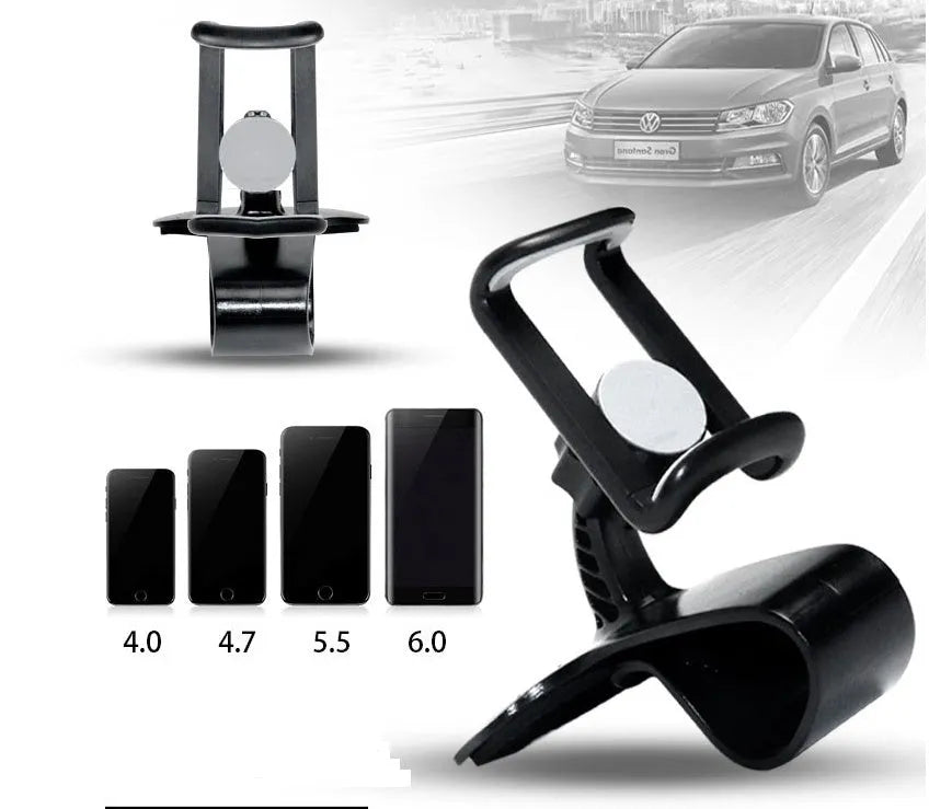 Black grey ABS plastic rotating phone holder for car air vent with direct view, 360-degree rotation, and adjustable width.