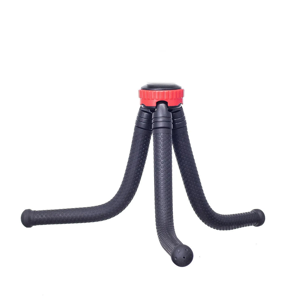 Black octopus-style flexible tripod with spherical gimbal head, shown wrapped around a pole.