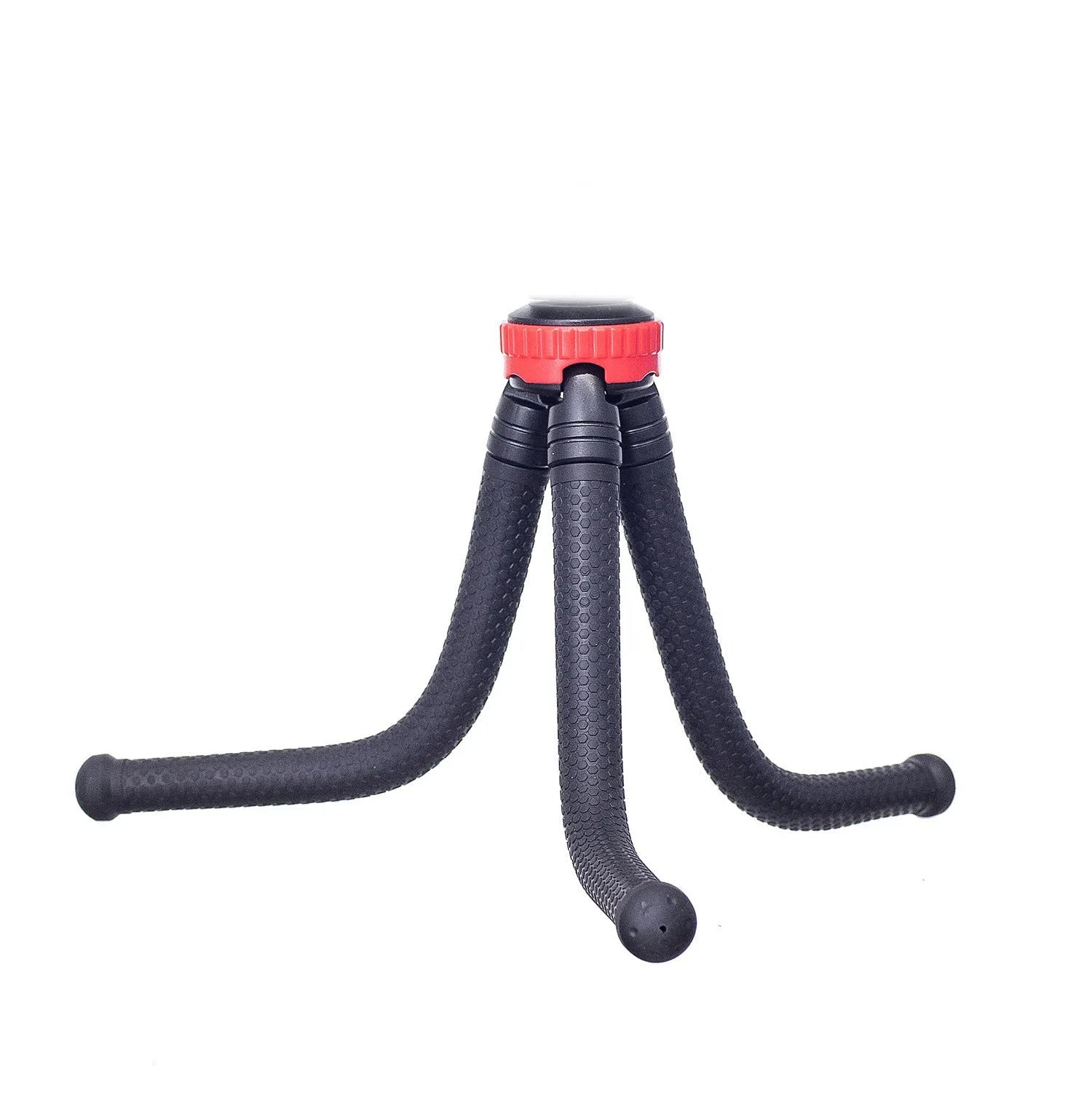 Black octopus-style flexible tripod with spherical gimbal head, shown wrapped around a pole.
