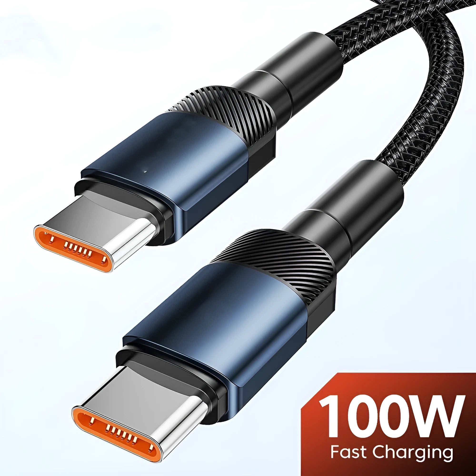 Toocki Haoyue woven braided USB fast charge cable in blue with aluminium connectors.