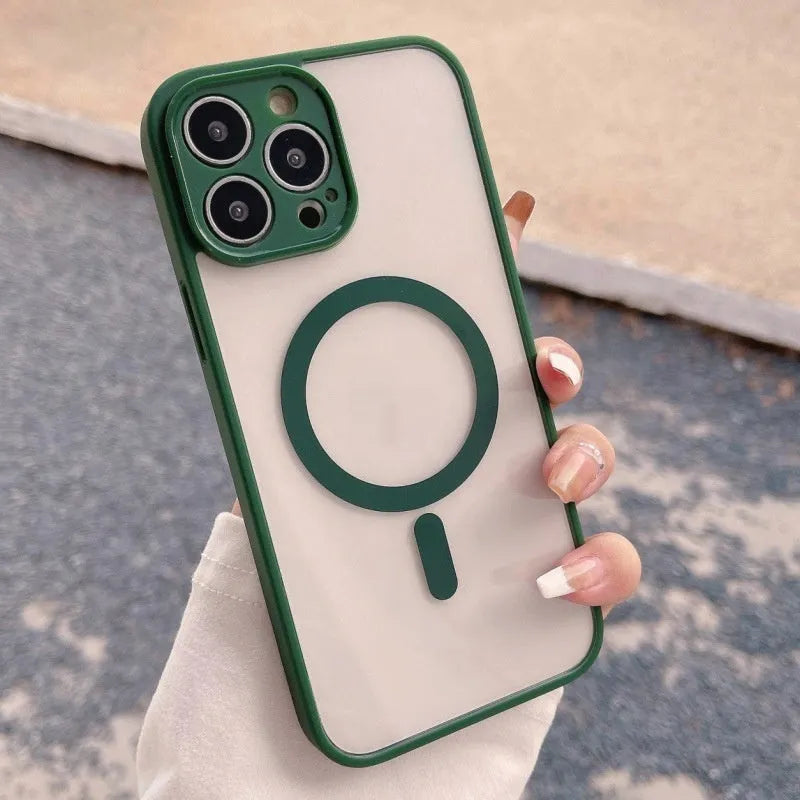 Magnetic frosted hard PC phone case with TPU edge, available in multiple colours for iPhone 13 14 15 series