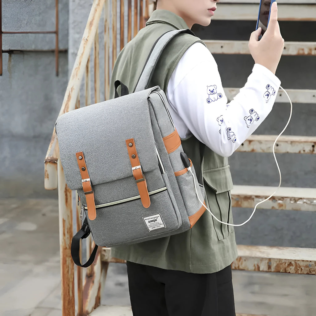 Three-piece waterproof Oxford cloth business backpack in black with curved shoulder strap