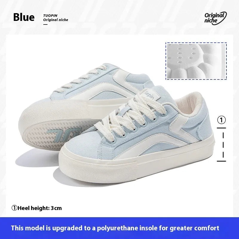 Women's low-top board shoes with vulcanised rubber sole and synthetic leather upper in multiple colour options