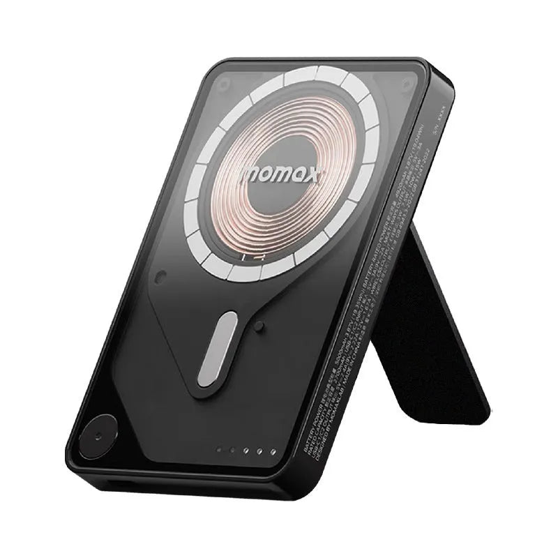 Magnetic power bank with transparent bracket and built-in cable in Mysterious Black colour